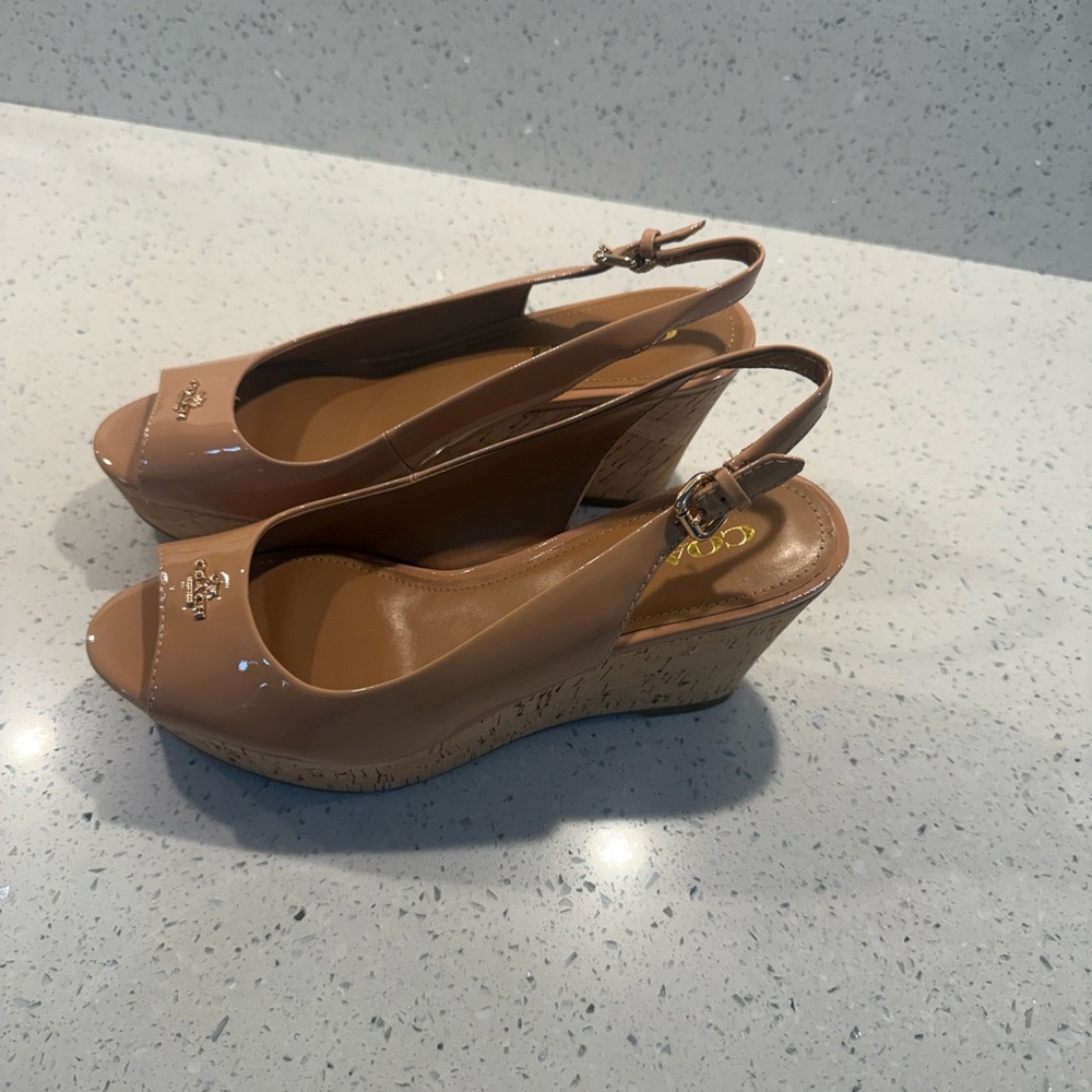 Coach Nude Peep-Toe Slingback Heels - Picture 2 of 3